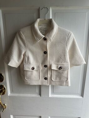 Rachel Zoe Ivory Bouclé Short-Sleeve Jacket